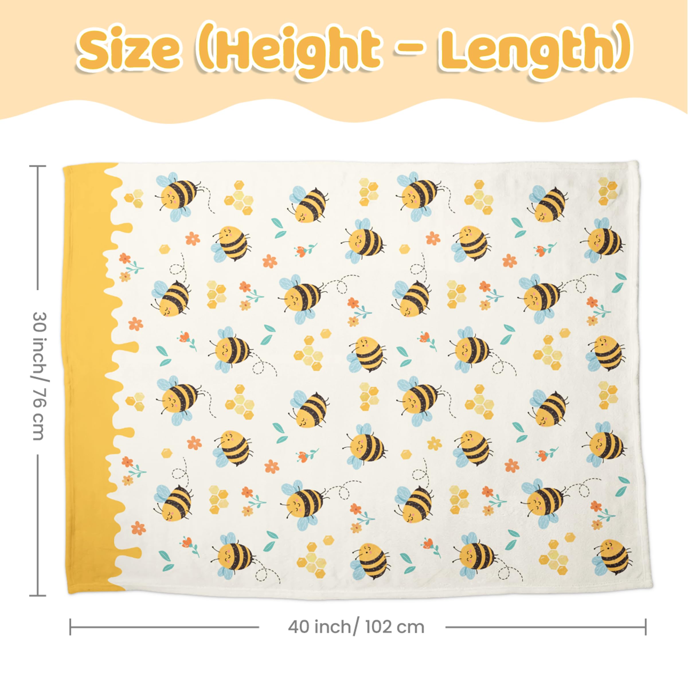 SANDJEST Bee Kid Blanket double-layer backing adds lightweight warmth.