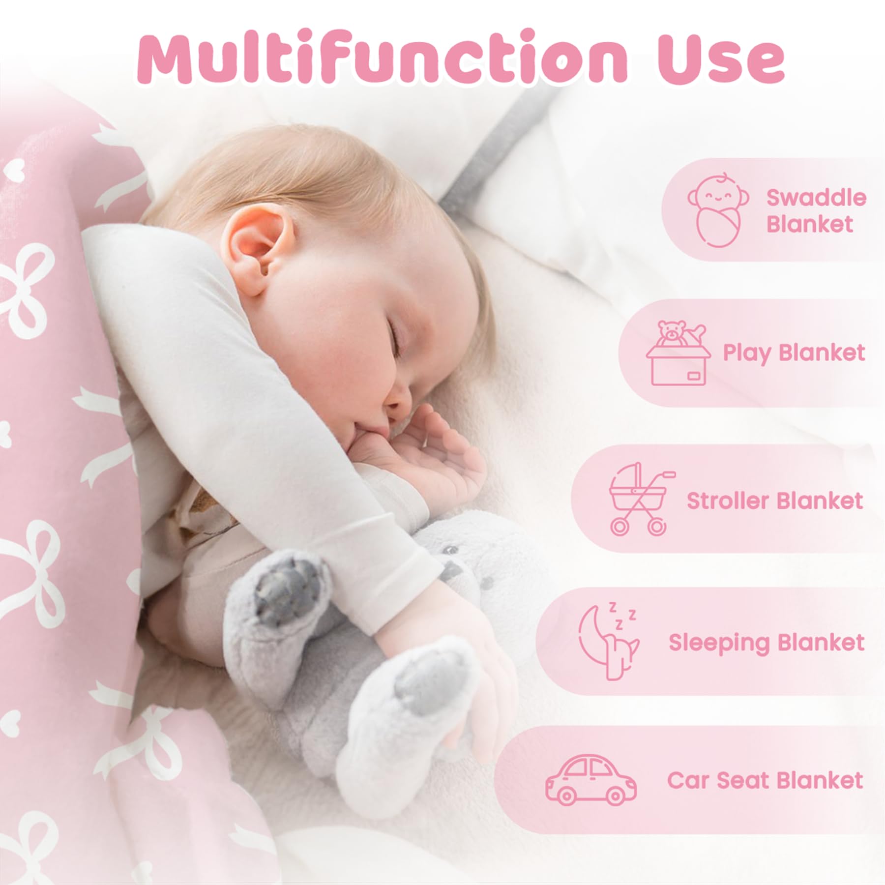 SANDJEST Bow Minky blanket is machine washable and durable for busy parents