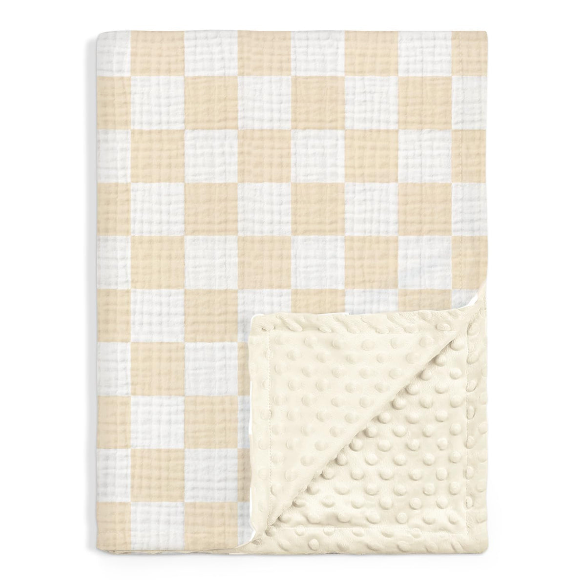 SANDJEST checkered baby blanket with muslin side offers breathable comfort for naps.
