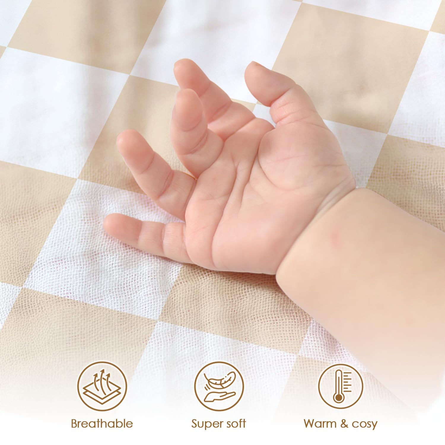 SANDJEST checkered blanket swaddle-friendly design supports calm, secure napping.