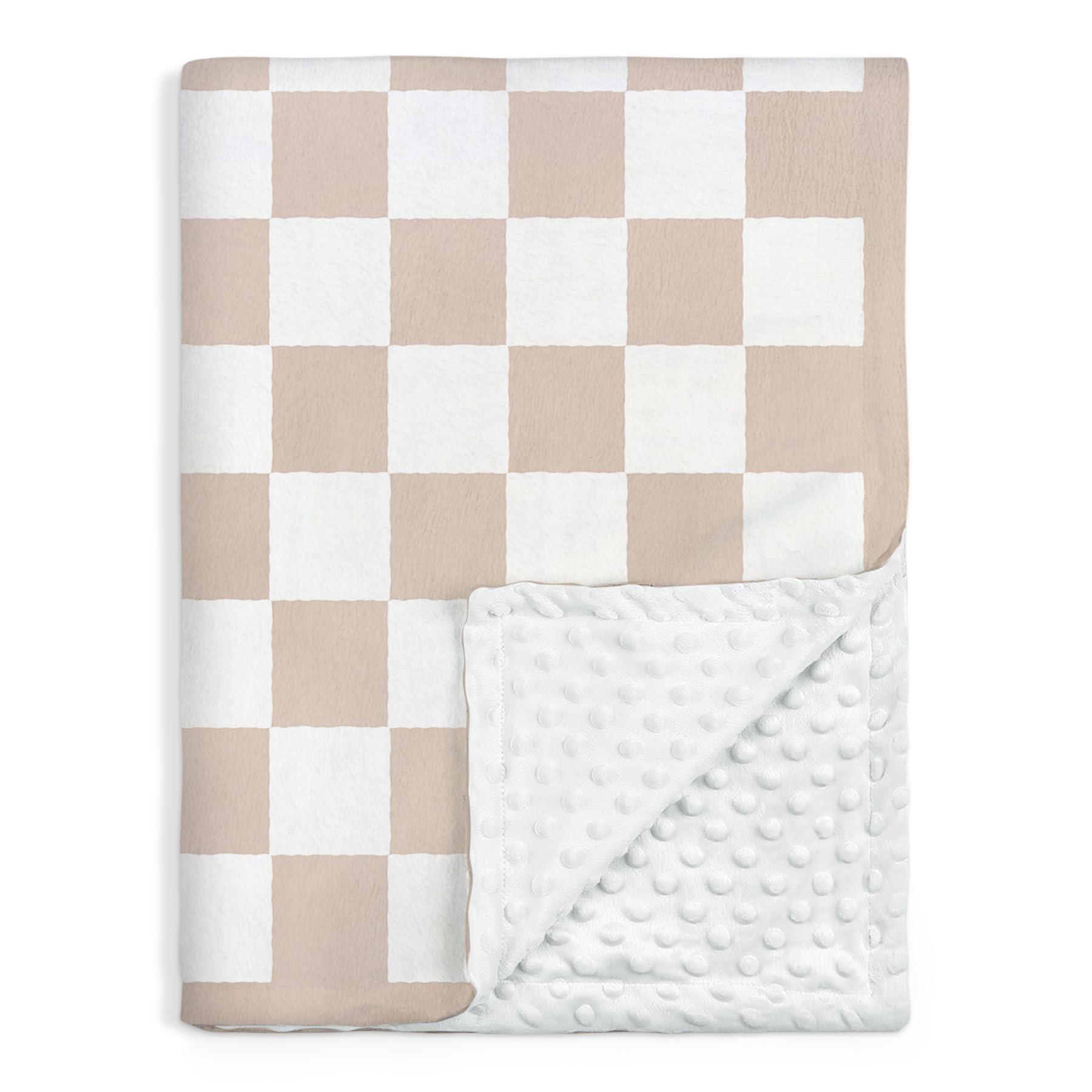 SANDJEST checkered minky blanket folded for cozy on-the-go warmth