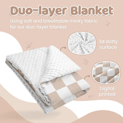 SANDJEST checkered minky blanket with dotted back showing textured surface