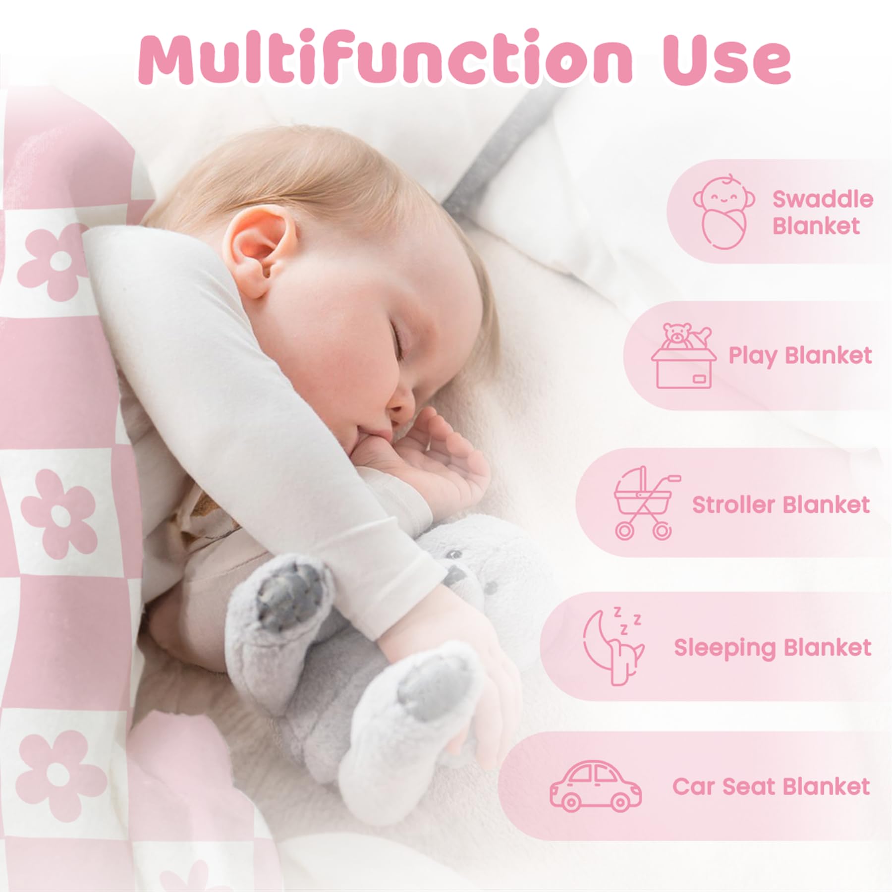 SANDJEST Daisy Minky blanket pictured as a changing pad alternative