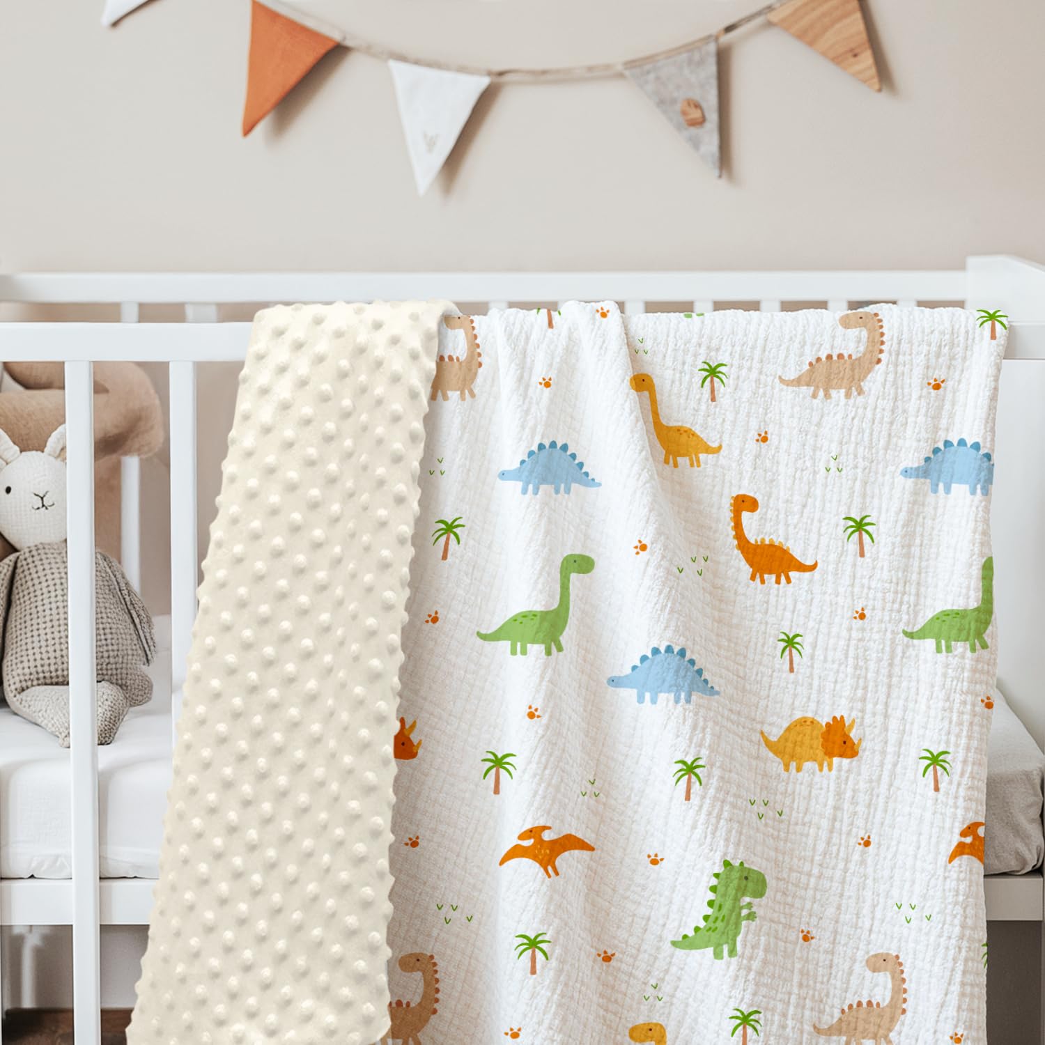 Sandjest Dinosaur Blanket sized 30x40 inches fits cribs and strollers