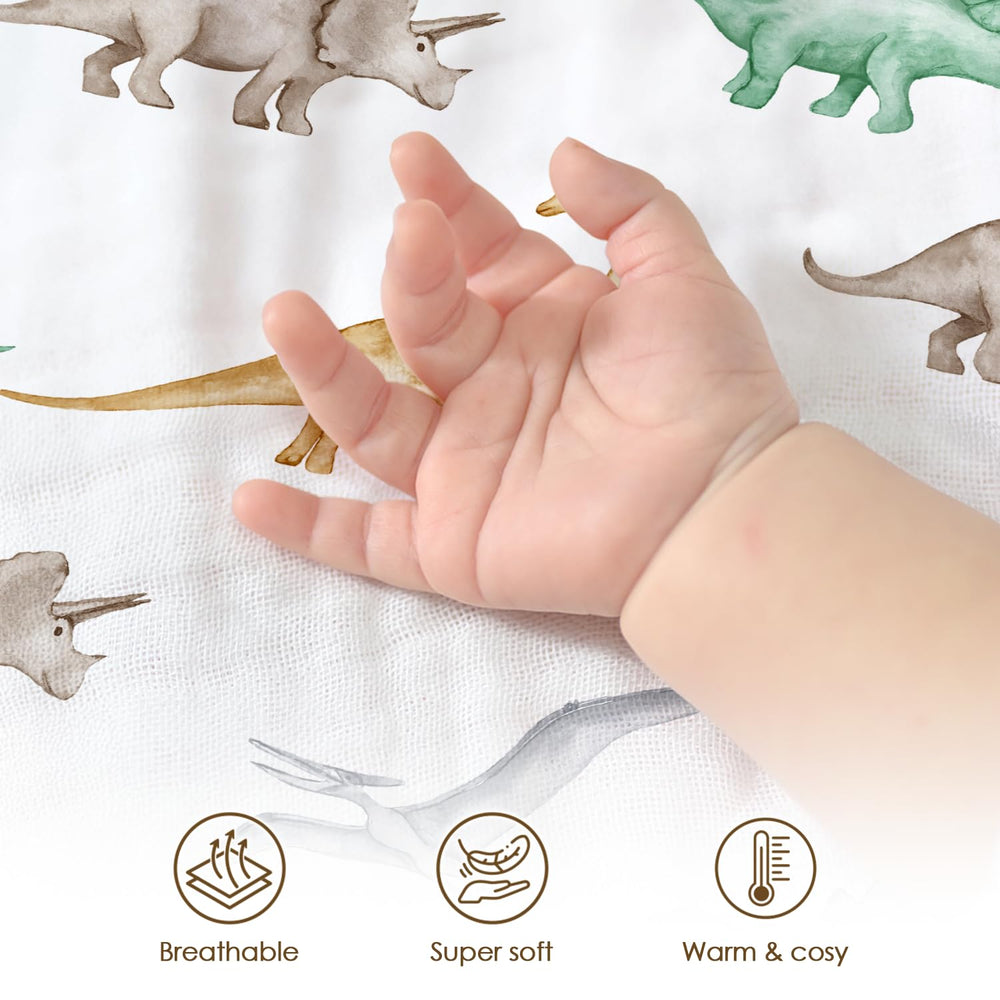 SANDJEST Dinosaur blanket in crib use demonstrates versatile size.