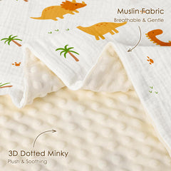 Sandjest Dinosaur Blanket muslin side provides breathable softness for baby naps