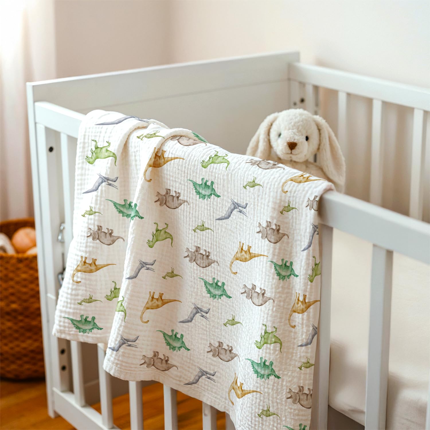 SANDJEST Dinosaur blanket as nursing cover offers discreet, soft shielding.