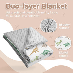 SANDJEST dinosaurs blanket folded beside bed for nighttime routine.