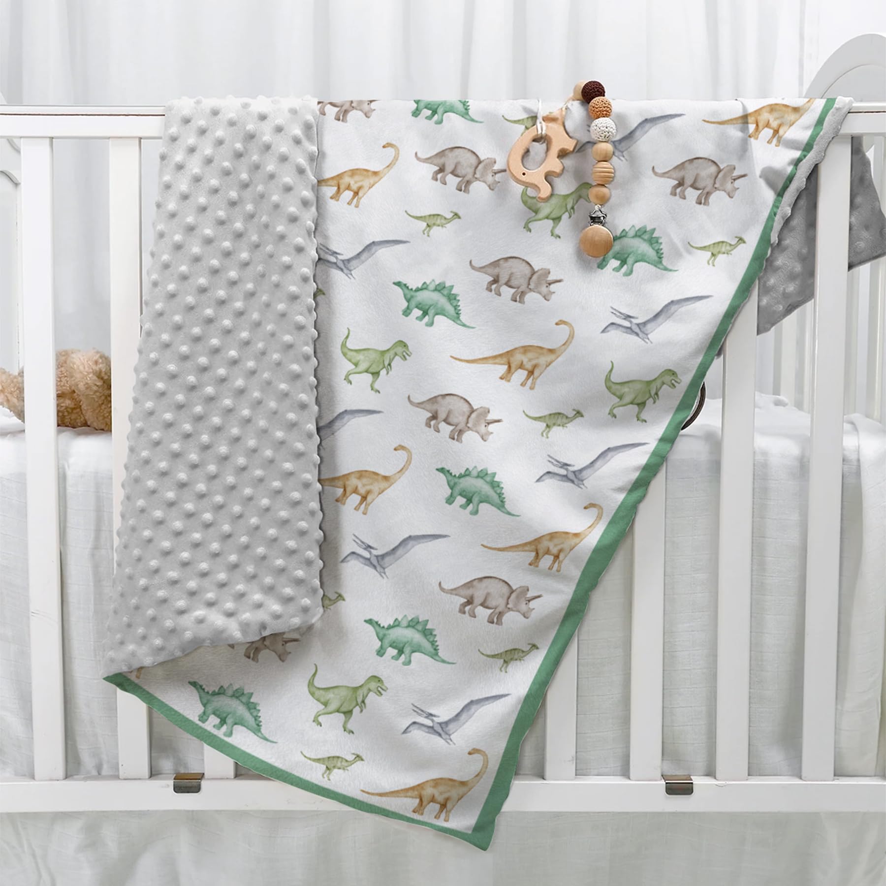 SANDJEST dinosaurs blanket colorful print brightening kid's room.