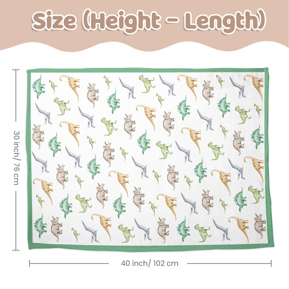 SANDJEST dinosaurs blanket laid flat for travel and stroller use.