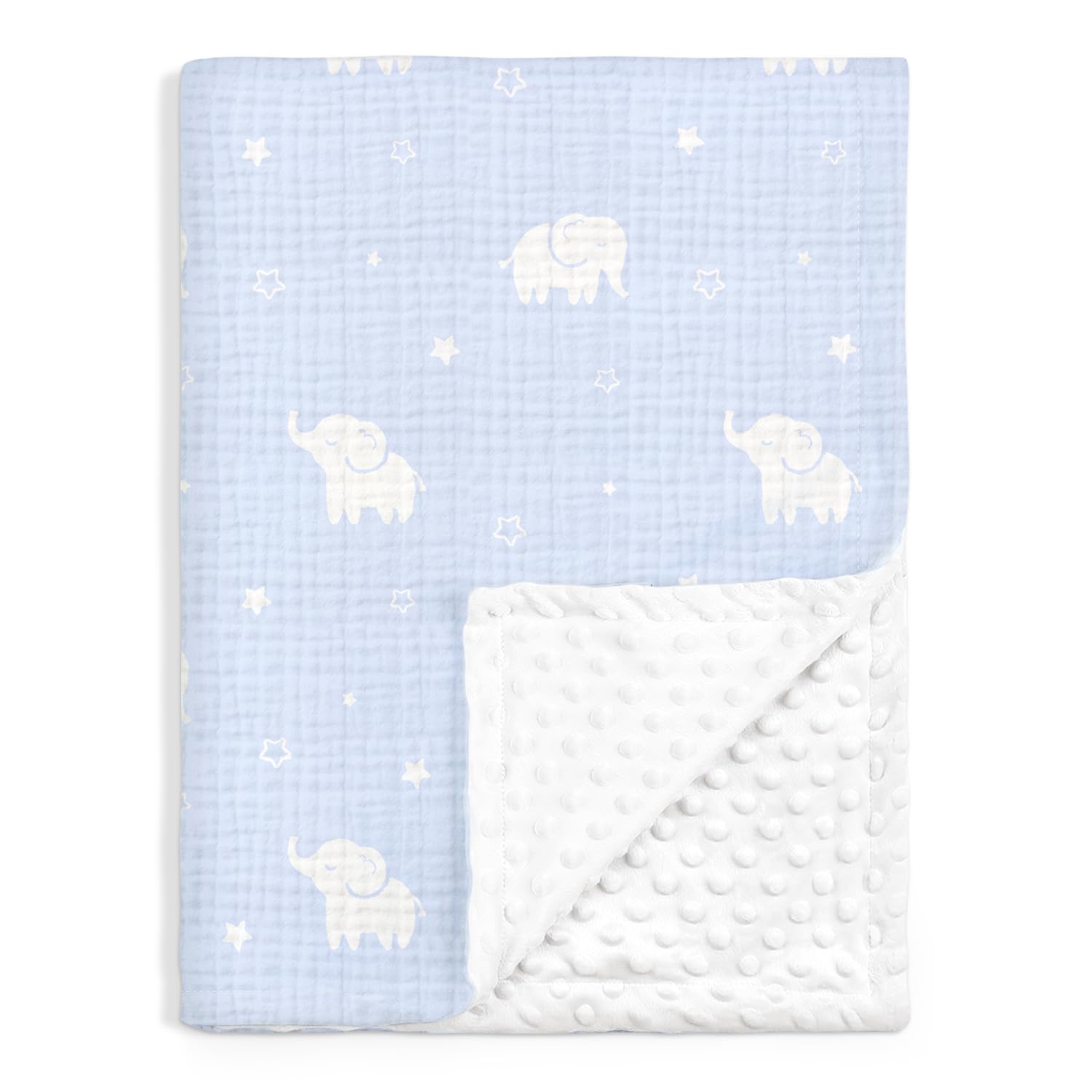SANDJEST elephant baby blanket muslin side offers breathable comfort for naps.