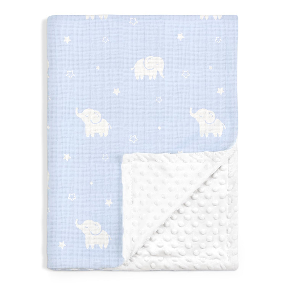SANDJEST elephant baby blanket muslin side offers breathable comfort for naps.