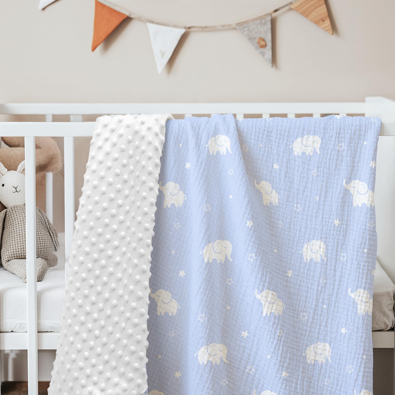 SANDJEST elephant blanket soft-touch fabric highlights premium materials.
