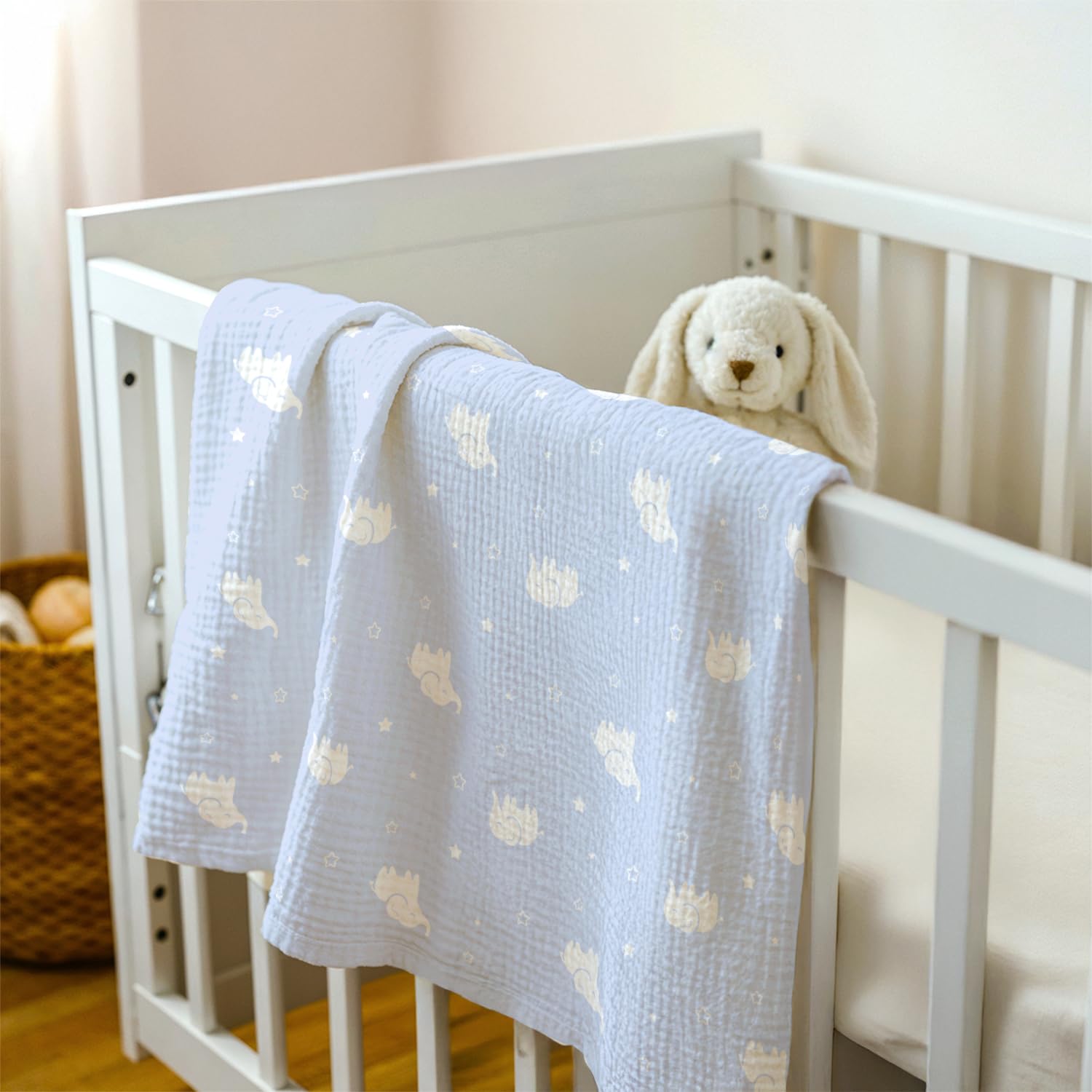 SANDJEST elephant blanket doubles as a gentle swaddle and cover.