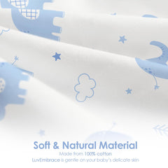 SANDJEST blue-checkered swaddle laid flat shows easy wrap for newborns.