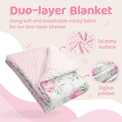 SANDJEST floral minky blanket dotted-back close-up tactile texture