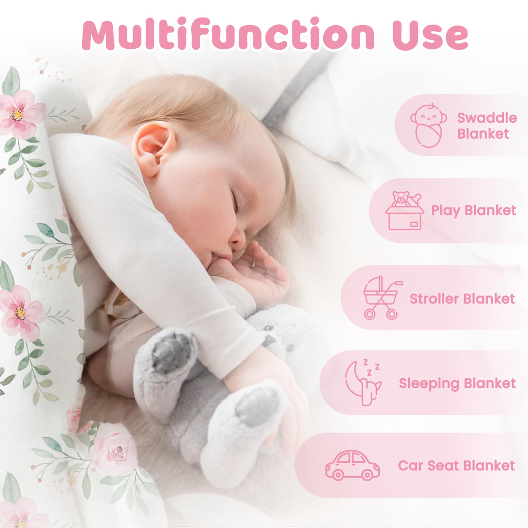 SANDJEST gift-ready floral minky blanket for newborns and baby showers