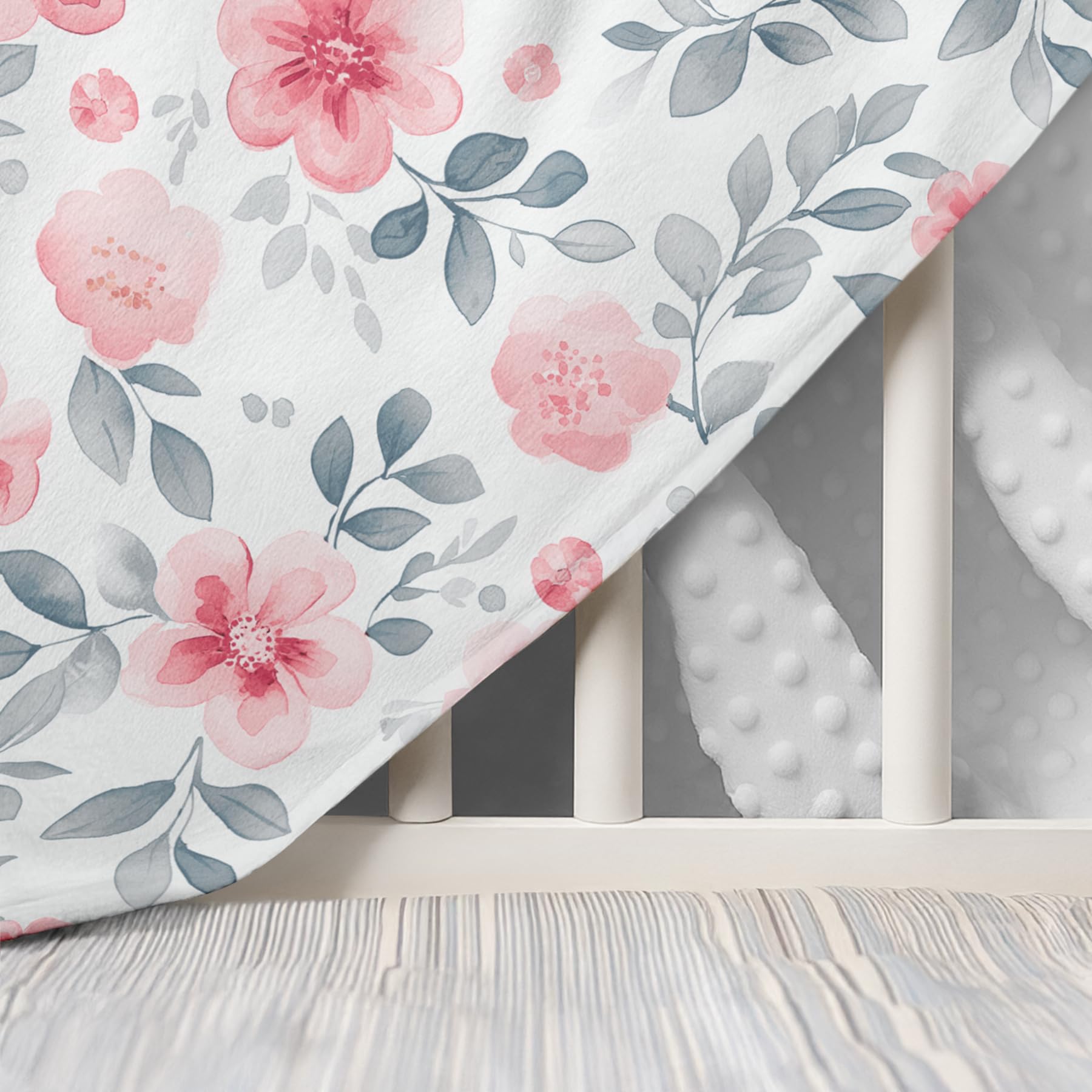 Sandjest Floral Minky Blanket used as stroller cover for on-the-go comfort.