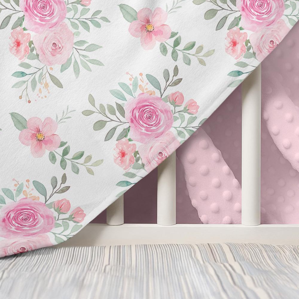 SANDJEST floral minky blanket folded as stroller cover