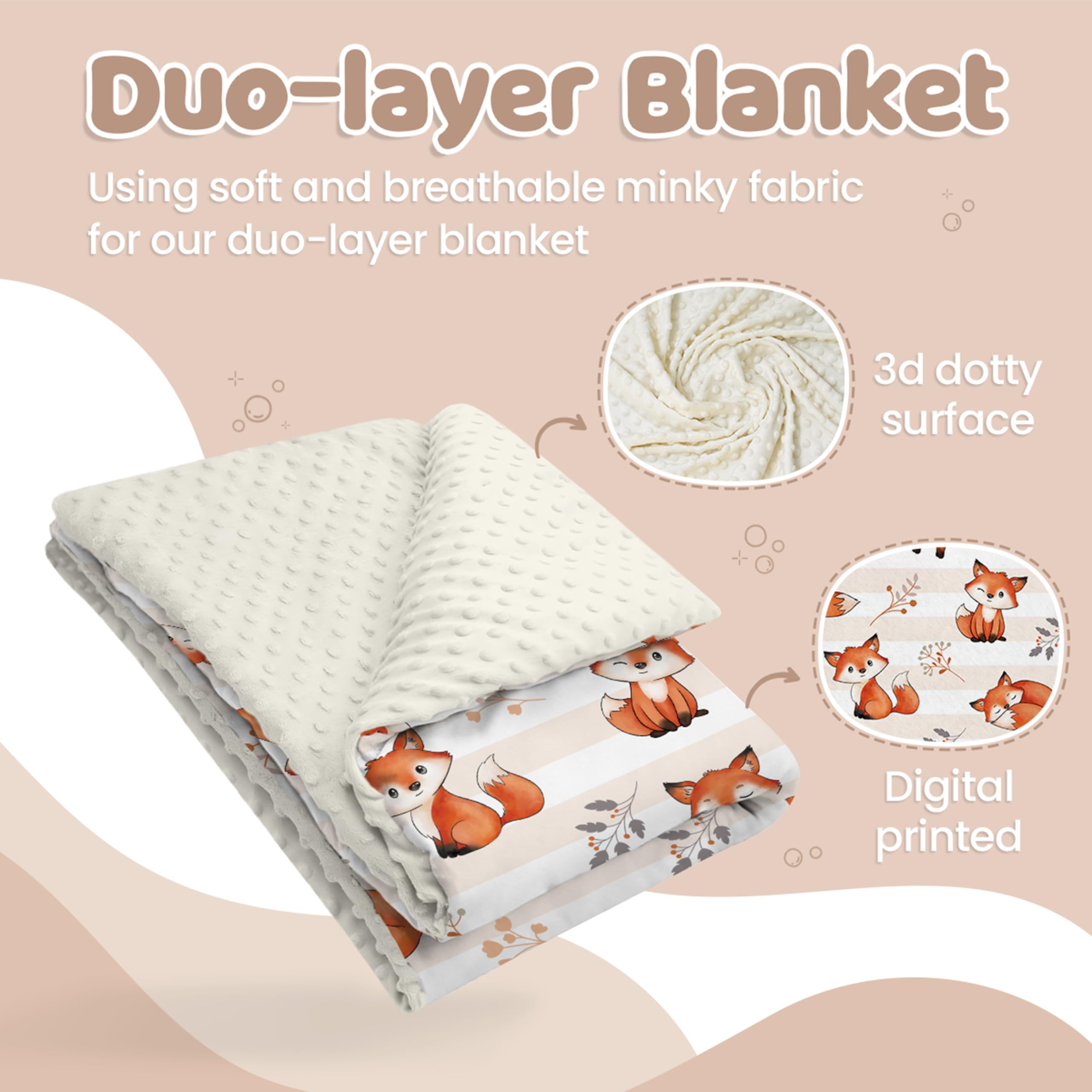 SANDJEST Fox Kid Blanket back dotted texture visible for tactile comfort