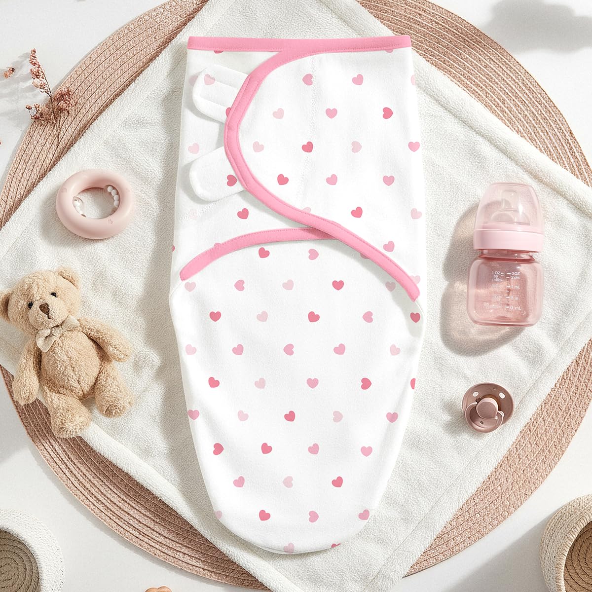 SANDJEST gift-ready-newborn-wrap-07 features charming Heart and Bow design, ideal for a thoughtful gift