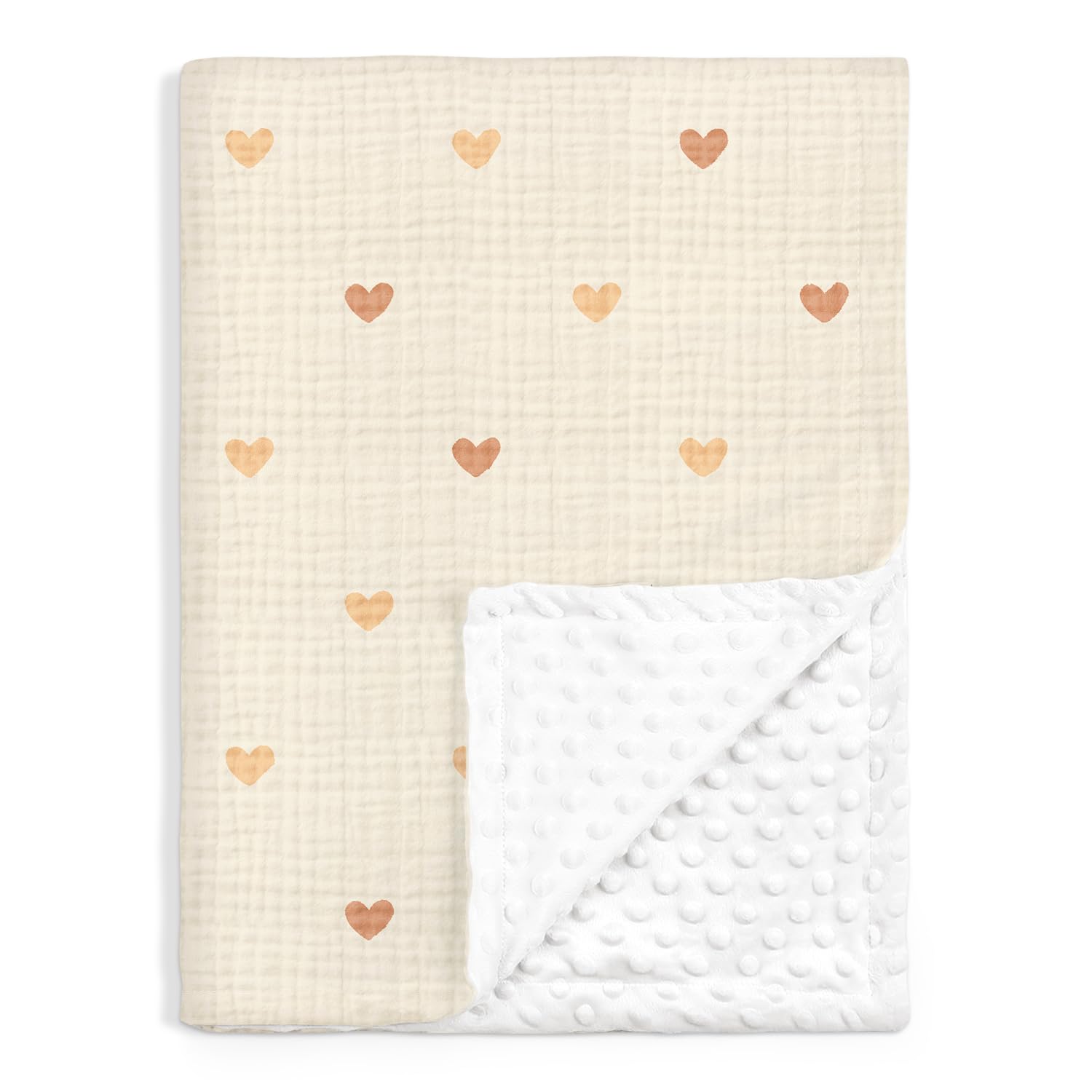 SANDJEST Heart Baby Blanket with muslin side for breathable comfort during naps.