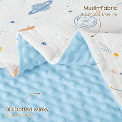 SANDJEST outer-space-blanket-nursery-design highlights cheerful space pattern to brighten the nursery.