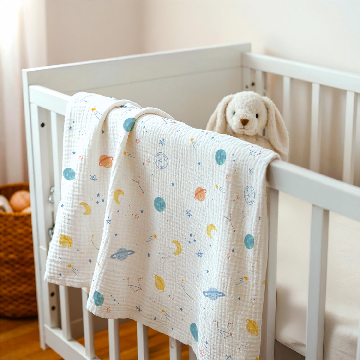 SANDJEST outer-space-blanket-stroller-use showcases versatile coverage on the go.