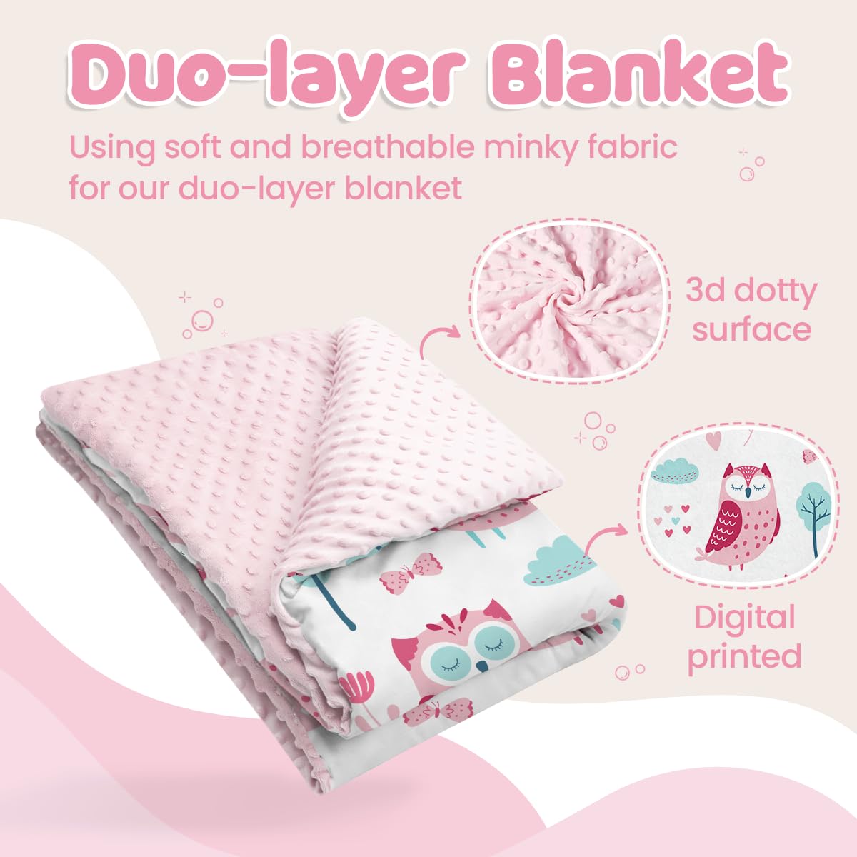 SANDJEST Owl Kid Blanket dotted back adds playful texture and comfort