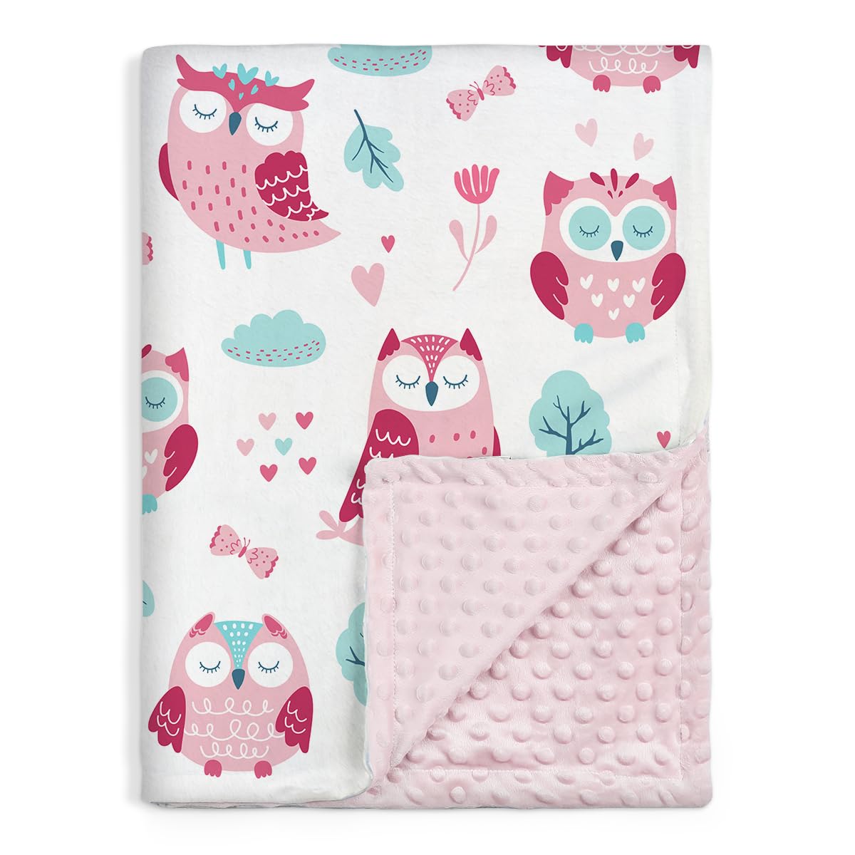 SANDJEST Owl Kid Blanket front view shows soft cozy minky fabric