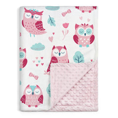 SANDJEST Owl Kid Blanket front view shows soft cozy minky fabric