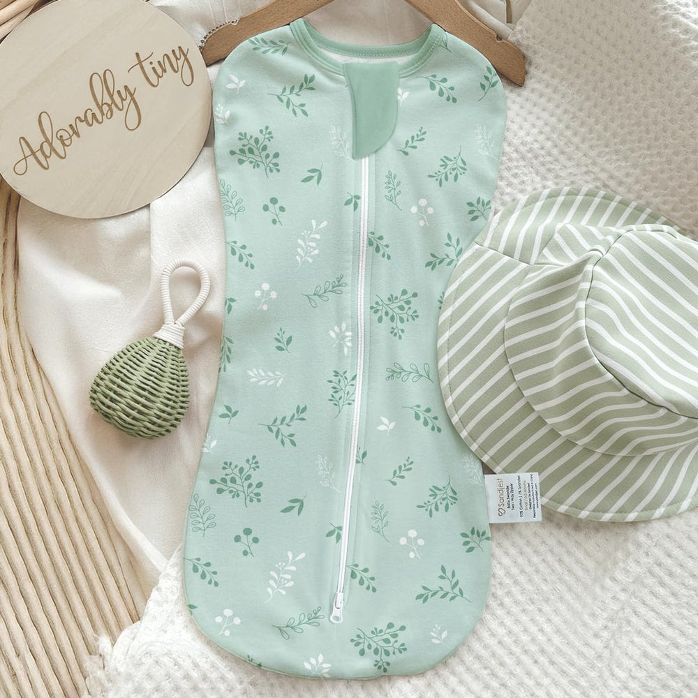 SANDJEST 2-pack swaddle blankets in two patterns.