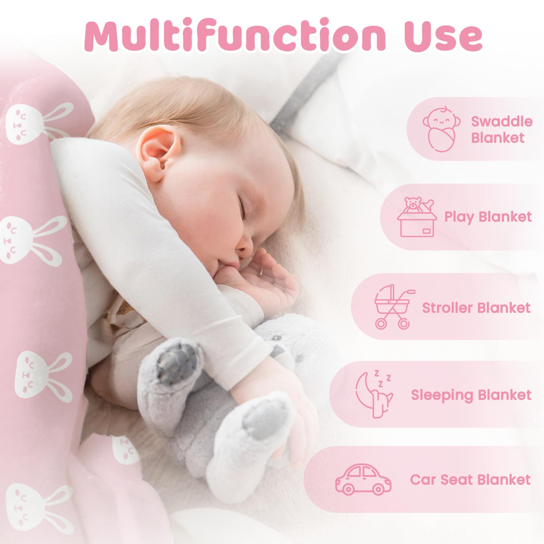SANDJEST Rabbit Minky blanket used as stroller-cover for cozy outdoor moments.