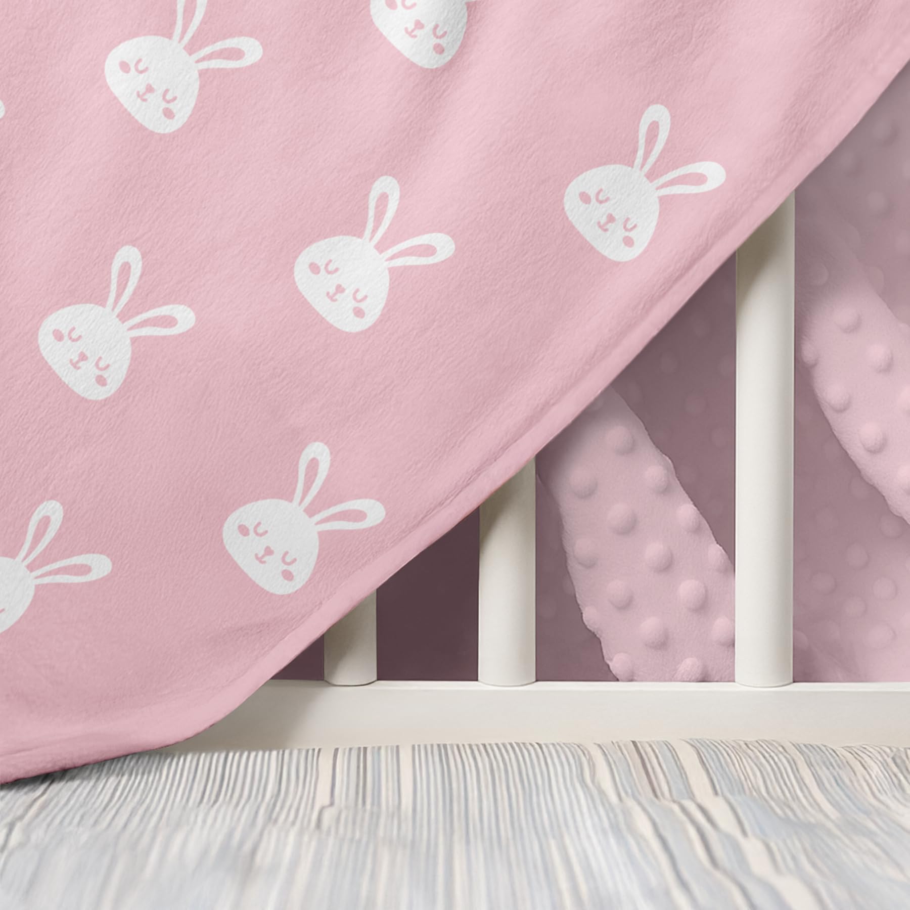 SANDJEST Rabbit Minky blanket travel-ready for stroller or car rides.