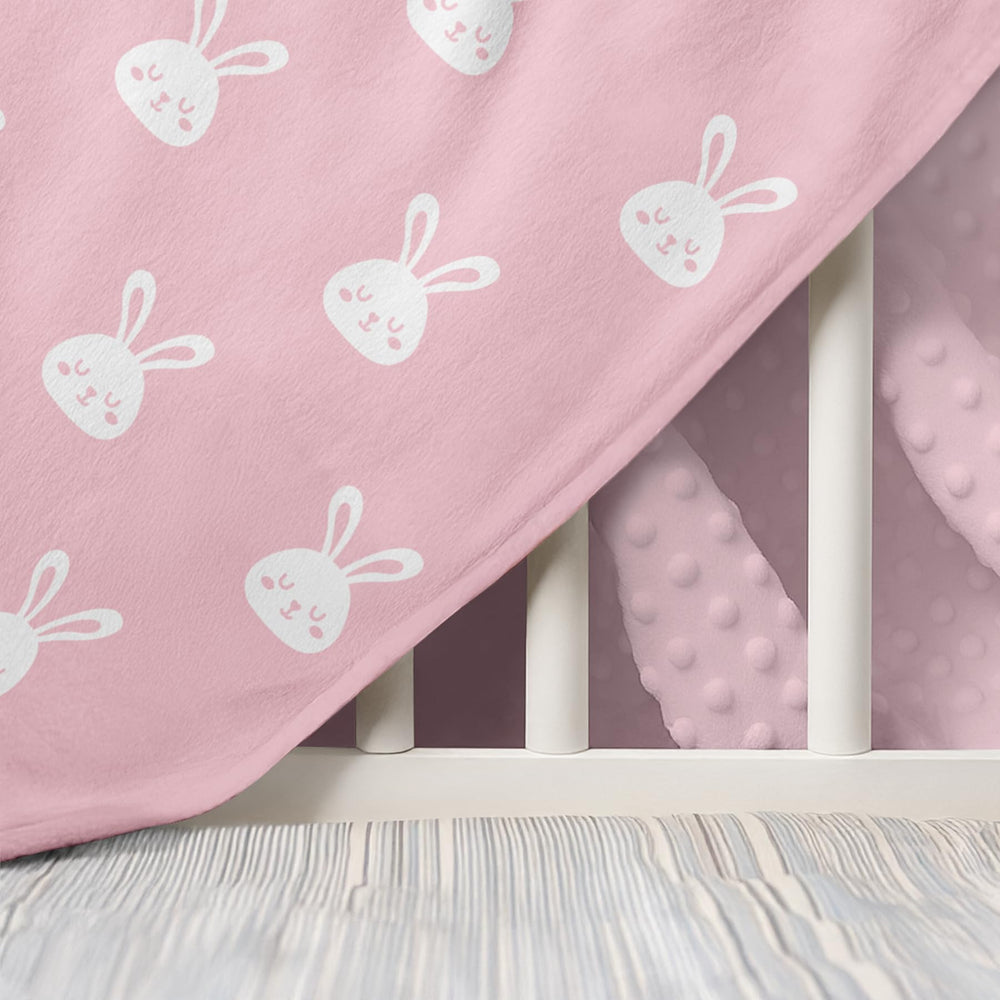 SANDJEST Rabbit Minky blanket travel-ready for stroller or car rides.