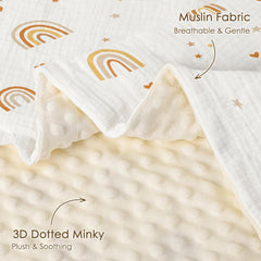 SANDJEST Rainbow Baby Blanket muslin back detail for breathable comfort