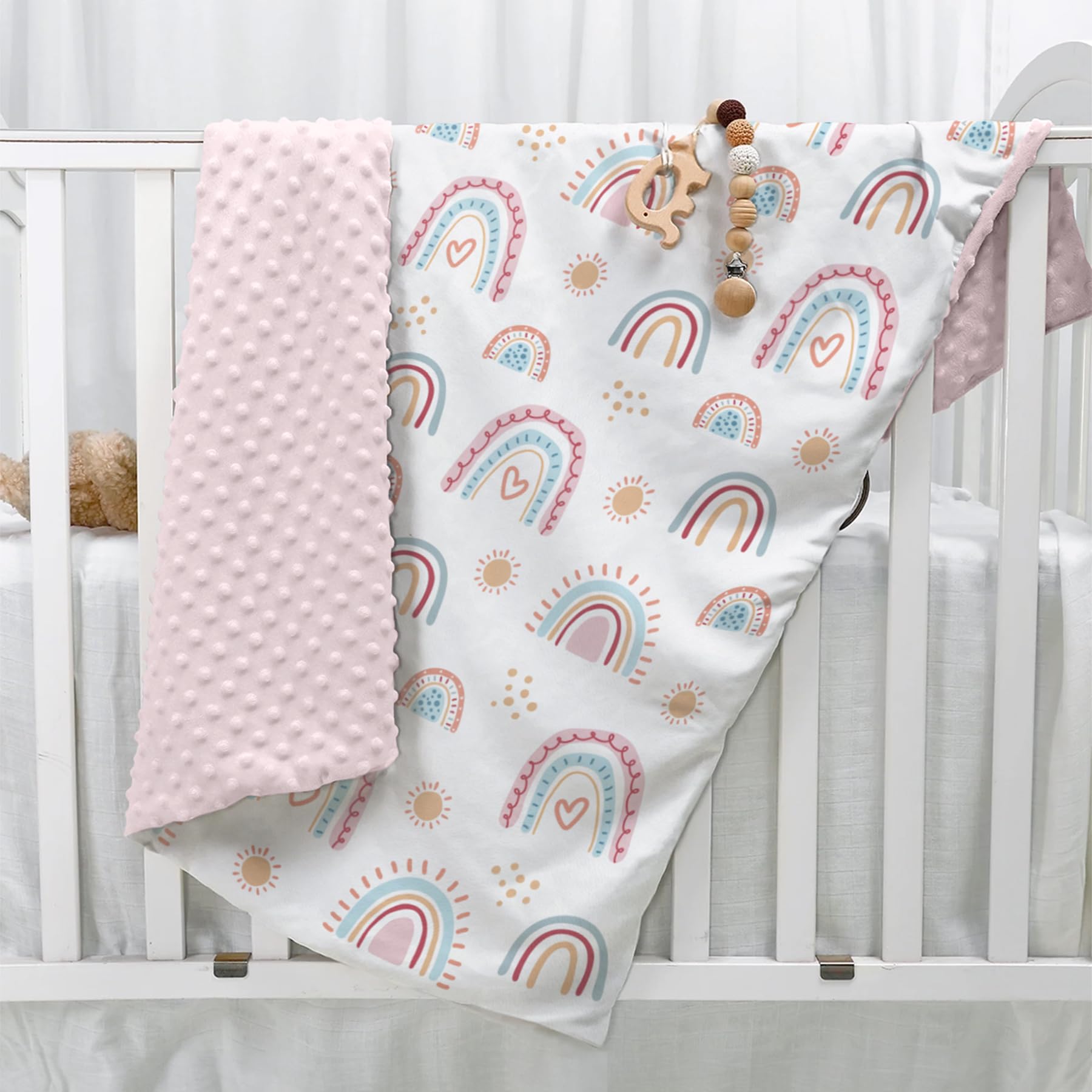 SANDJEST Rainbow Kid Blanket close-up reveals the 3D dotted texture.