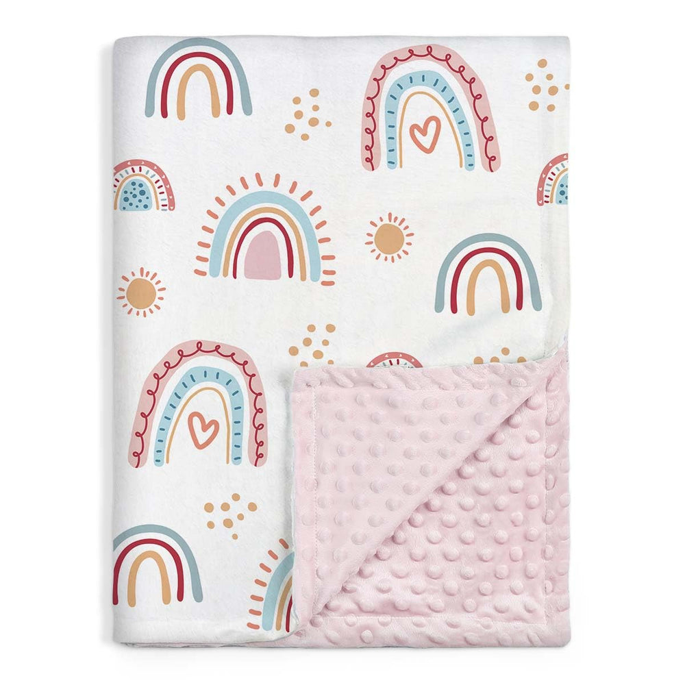 SANDJEST Rainbow Kid Blanket folded for storage with nap-time comfort.