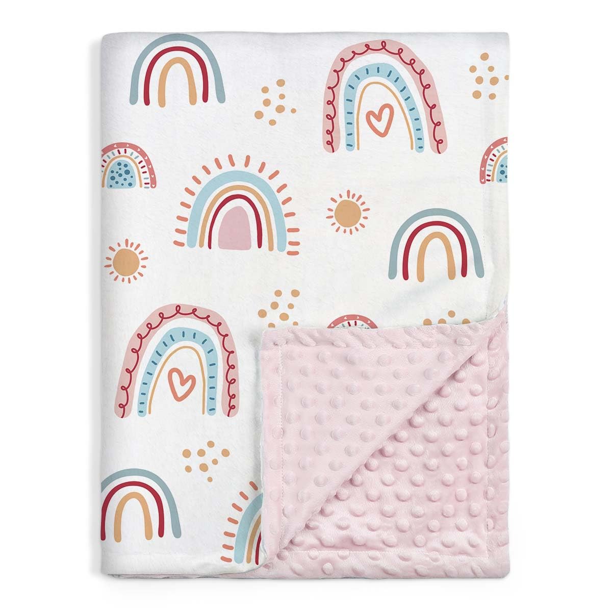 SANDJEST Rainbow Kid Blanket folded for storage with nap-time comfort.