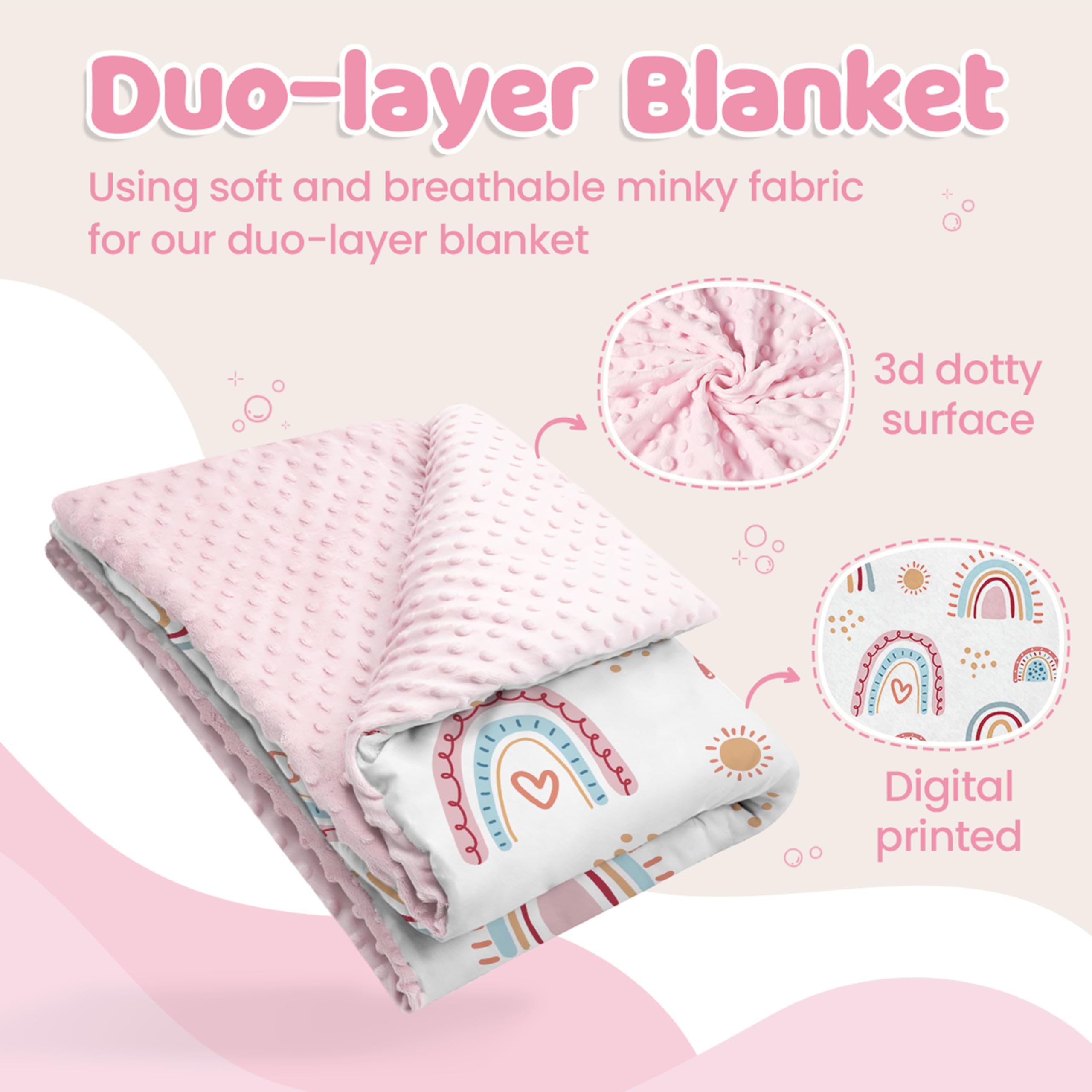 SANDJEST Rainbow Kid Blanket spread on bed for colorful nursery decor and calm sleep.