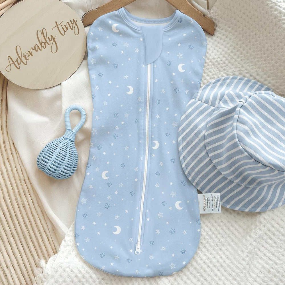 SANDJEST soft cotton fabric emphasizes breathable comfort for newborn wear.