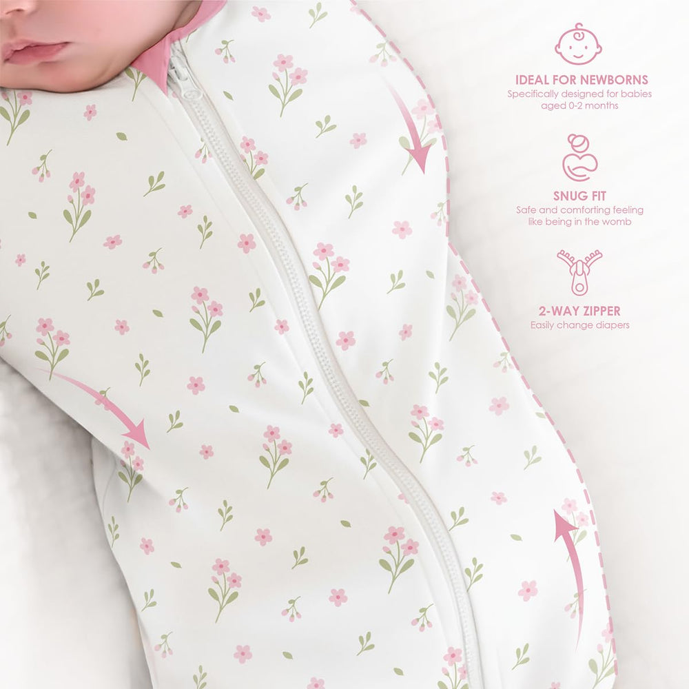 SANDJEST soft cotton fabric swaddle image emphasizes gentle skin contact.