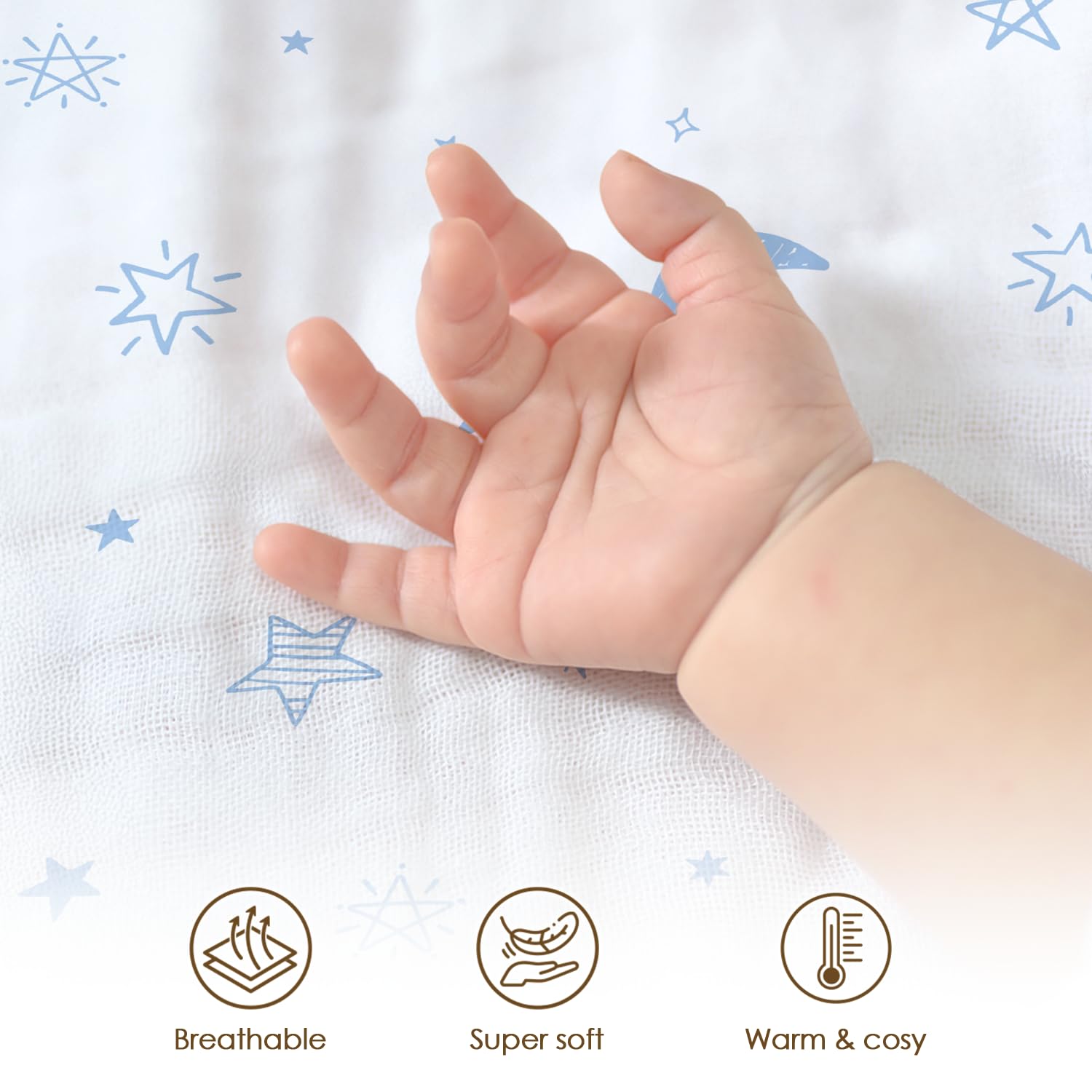 Sandjest Star Moon muslin close-up highlighting gentle softness