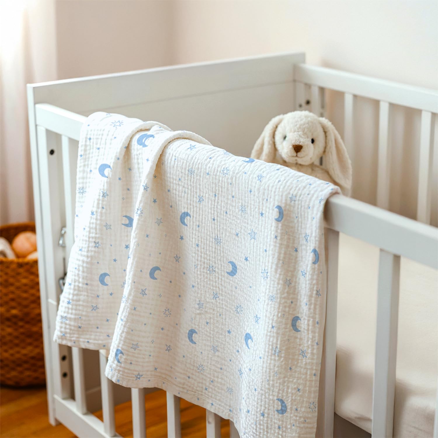 Sandjest Star Moon blanket nursery decor with cheerful pattern