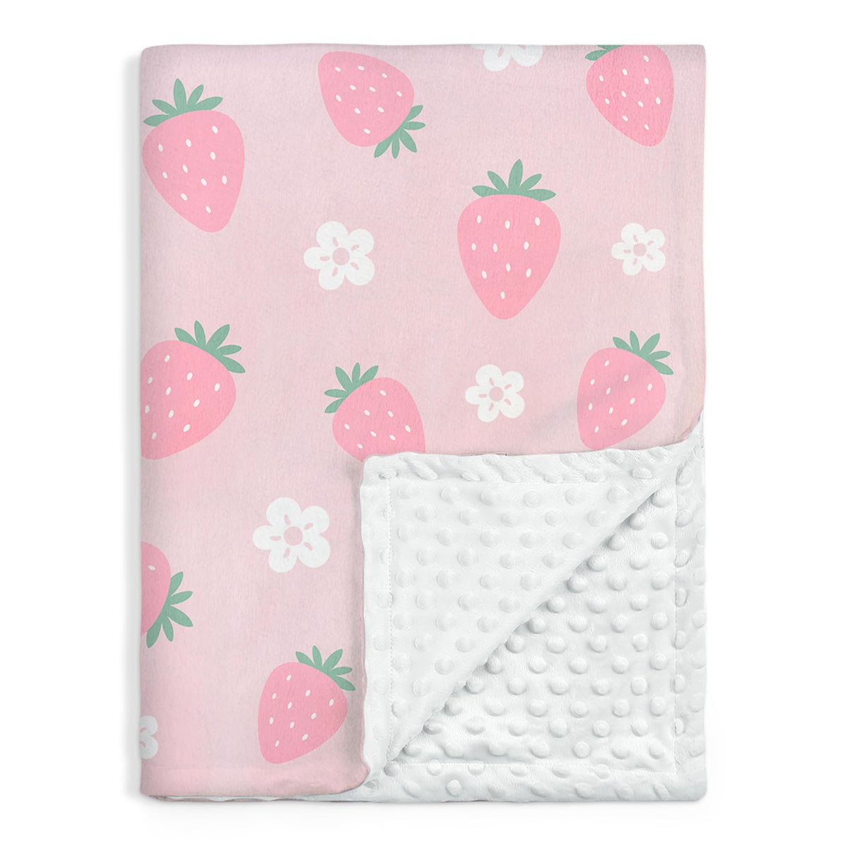 SANDJEST Strawberry Minky Blanket front view — plush texture for cozy sleep.