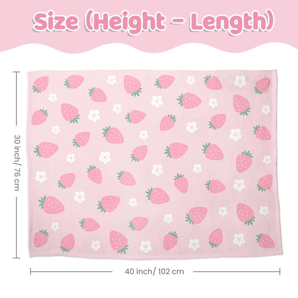 SANDJEST Strawberry Minky Blanket travel — easy care on the go.