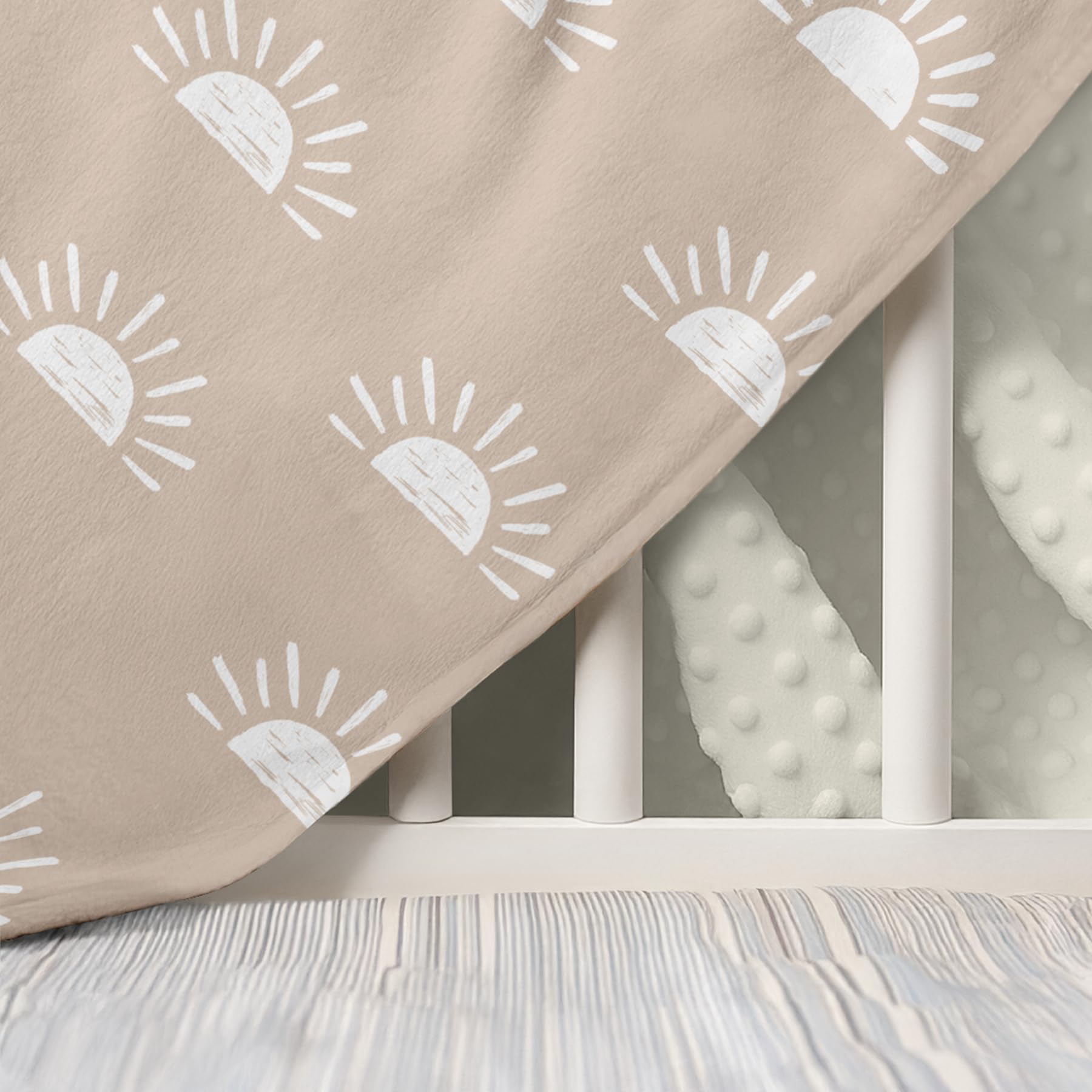 SANDJEST Sun Minky blanket baby mat or nursing cover setup implies handy size.