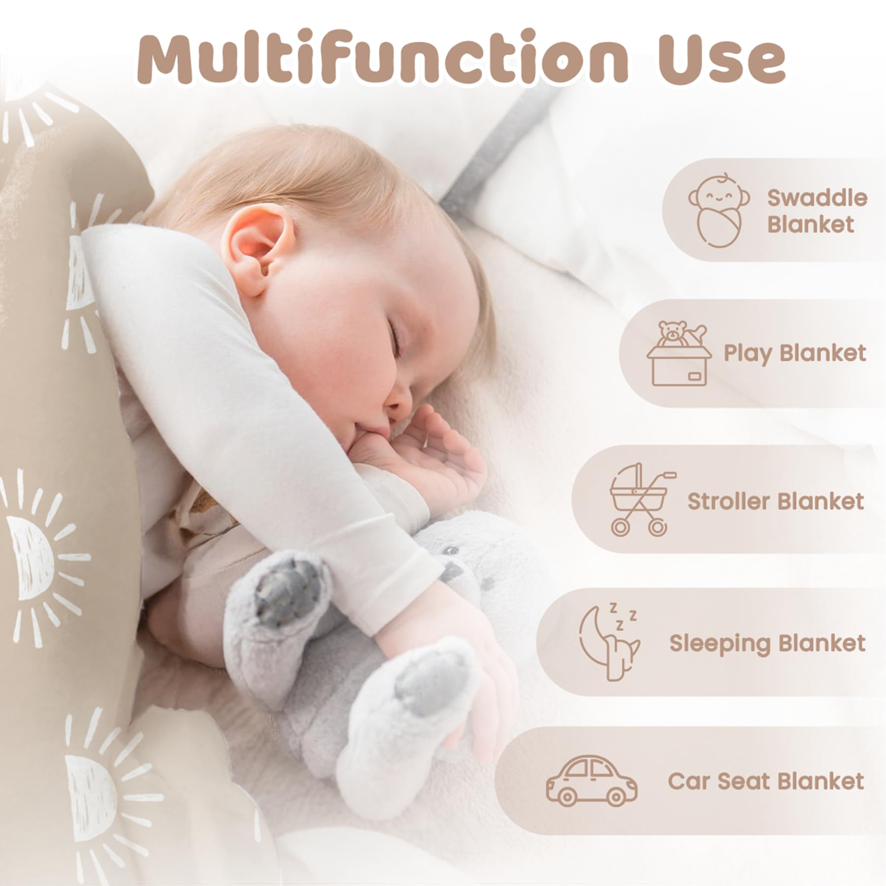 SANDJEST Sun Minky blanket care-wash instructions graphic signals easy cleaning.