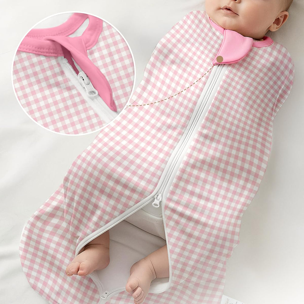 SANDJEST swaddle dimensions shown as 20 by 8.75 inches for a snug newborn fit.