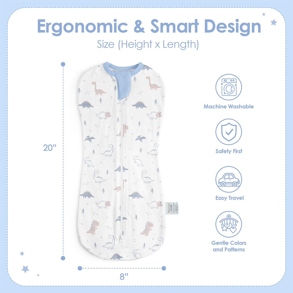 SANDJEST swaddle dinosaur closeup shows soft cotton touch